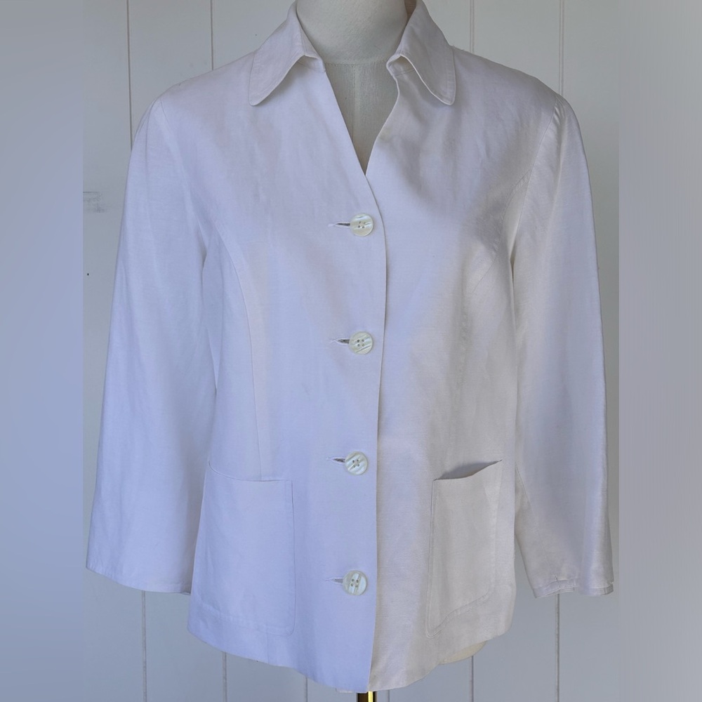 Covington Petite Women’s Linen Cropped Jacket Button Front White Size 8P